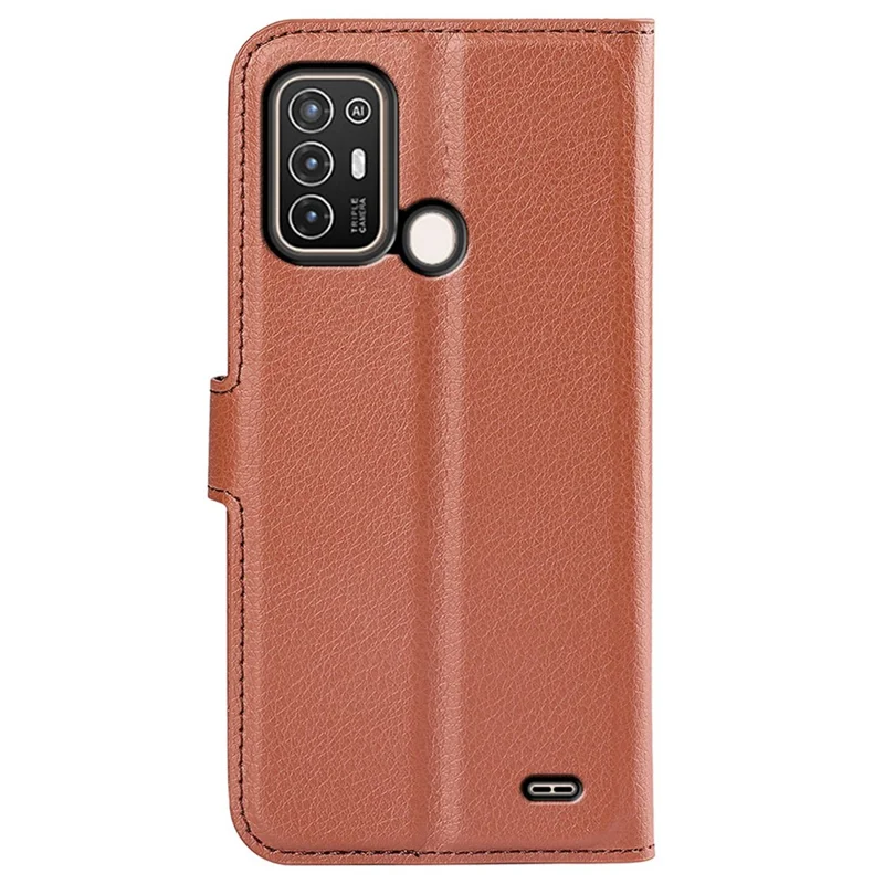 For ZTE Blade A52 Anti-scratch Litchi Texture Wallet Case PU Leather Stand TPU Inner Shell Drop-proof Flip Folio Cover - Brown