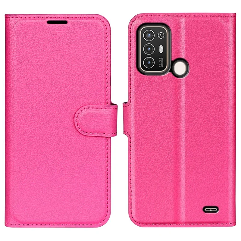For ZTE Blade A52 Anti-scratch Litchi Texture Wallet Case PU Leather Stand TPU Inner Shell Drop-proof Flip Folio Cover - Rose