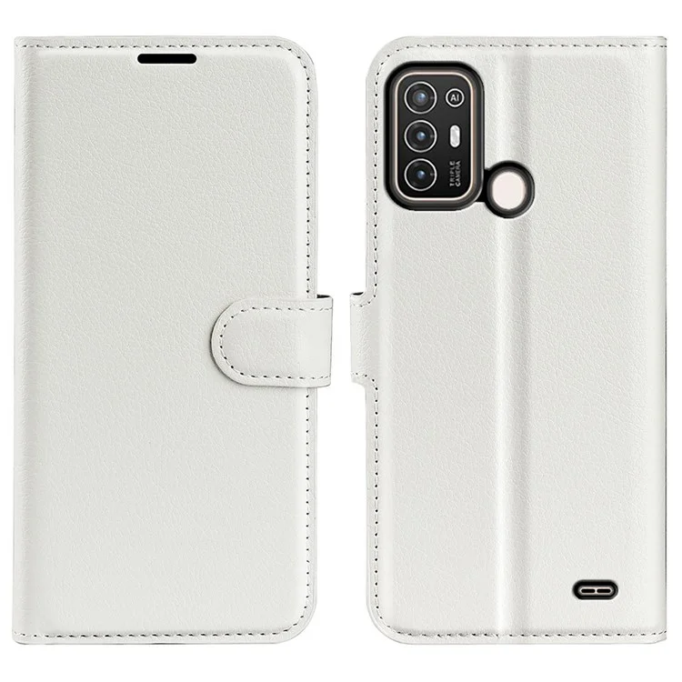 For ZTE Blade A52 Anti-scratch Litchi Texture Wallet Case PU Leather Stand TPU Inner Shell Drop-proof Flip Folio Cover - White