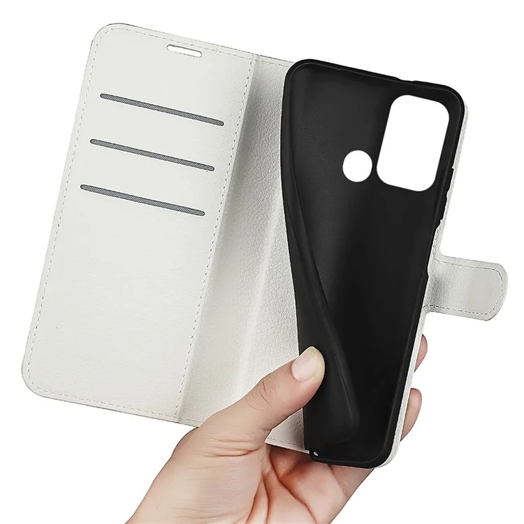 For ZTE Blade A52 Anti-scratch Litchi Texture Wallet Case PU Leather Stand TPU Inner Shell Drop-proof Flip Folio Cover - White