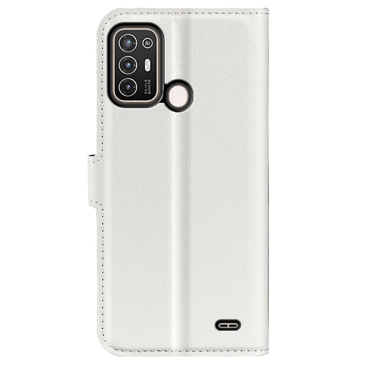 For ZTE Blade A52 Anti-scratch Litchi Texture Wallet Case PU Leather Stand TPU Inner Shell Drop-proof Flip Folio Cover - White