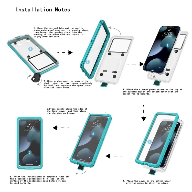 IP68 wasserdichte Hülle für iPhone 13-15 Touchscreen Kompletter Dichtung Unterwasser Telefon Schutzhülle für 5,8 - 7 Zoll - Blau