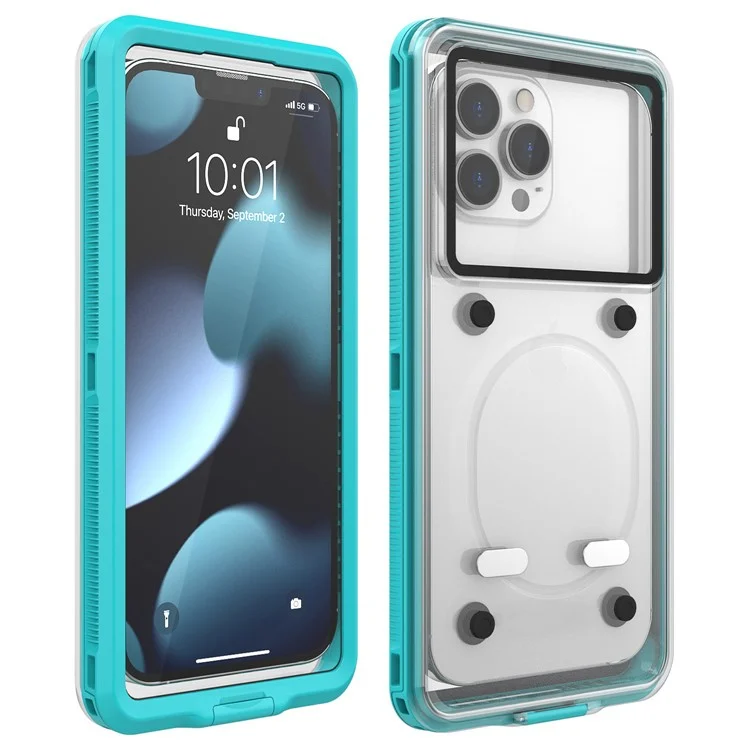 IP68 wasserdichte Hülle für iPhone 13-15 Touchscreen Kompletter Dichtung Unterwasser Telefon Schutzhülle für 5,8 - 7 Zoll - Blau