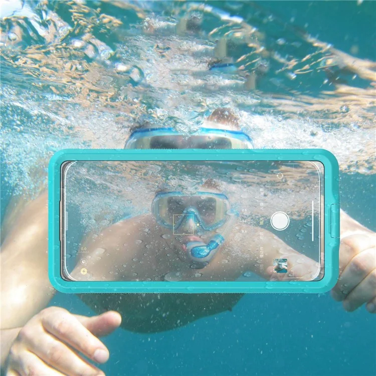 IP68 wasserdichte Hülle für iPhone 13-15 Touchscreen Kompletter Dichtung Unterwasser Telefon Schutzhülle für 5,8 - 7 Zoll - Blau