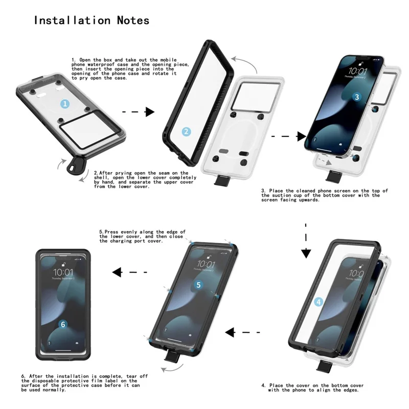 IP68 Waterproof Case for iPhone 13-15 Touch Screen Full Seal Underwater Phone Protective Cover for 5.8 - 7 inch - Black