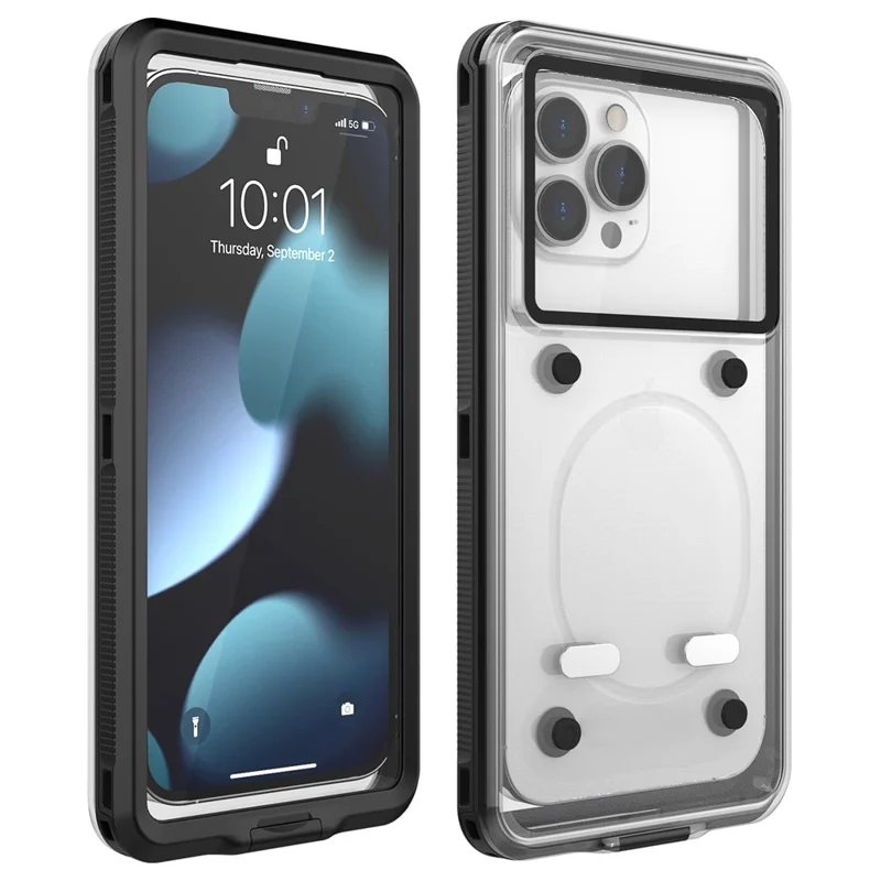 IP68 Waterproof Case for iPhone 13-15 Touch Screen Full Seal Underwater Phone Protective Cover for 5.8 - 7 inch - Black