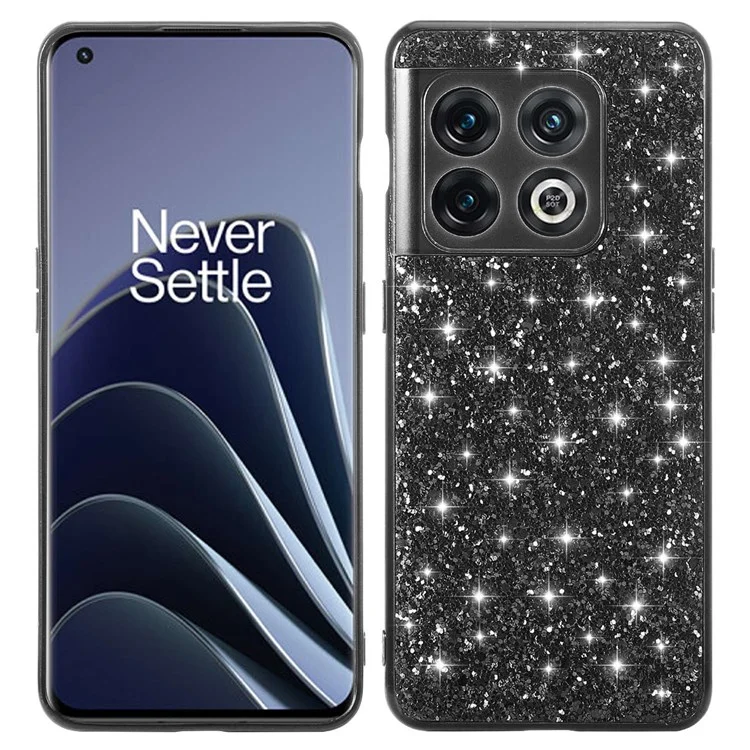 Glittery Phone Case for OnePlus 10 Pro 5G, Ani-drop Electroplating TPU Frame Hard PC Back Cover - Black