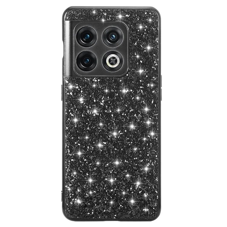 Glittery Phone Case for OnePlus 10 Pro 5G, Ani-drop Electroplating TPU Frame Hard PC Back Cover - Black