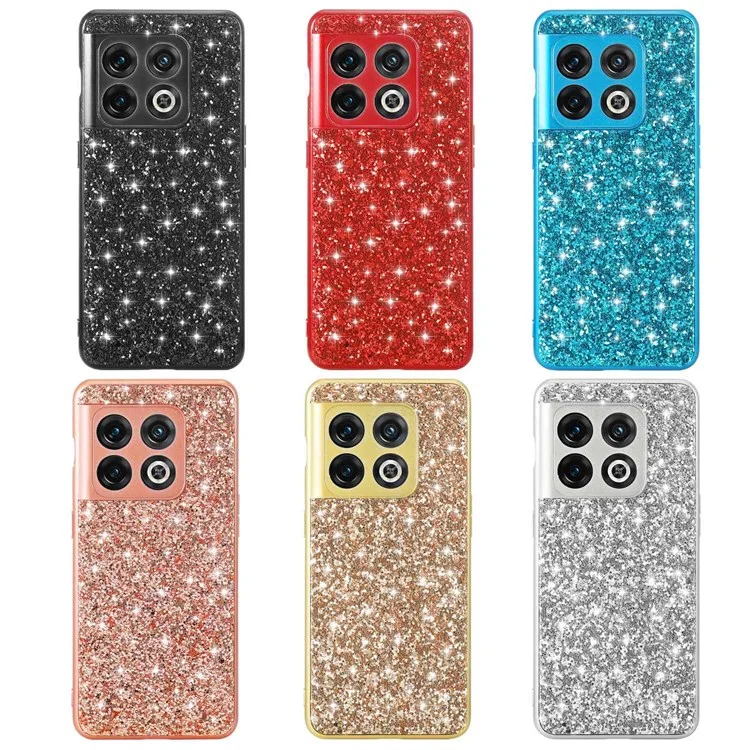 Glittery Phone Case for OnePlus 10 Pro 5G, Ani-drop Electroplating TPU Frame Hard PC Back Cover - Black