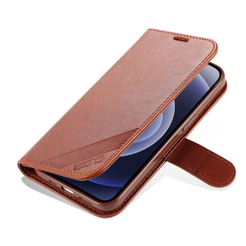 AZNS For iPhone 14 6.1 inch Shockproof PU Leather Flip Wallet Case Magnetic Closure Phone Cover Stand - Brown