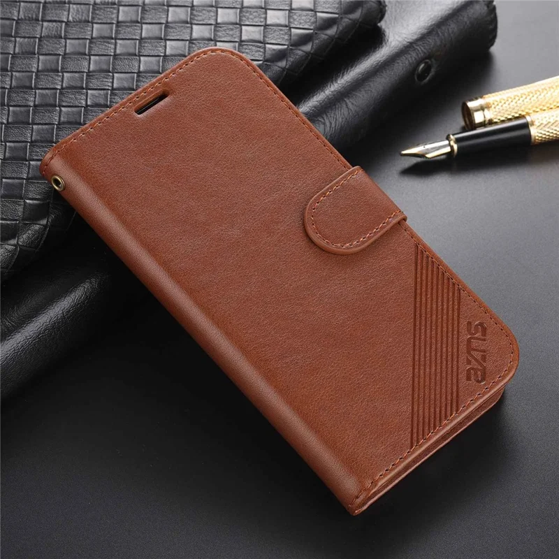 AZNS For iPhone 14 6.1 inch Shockproof PU Leather Flip Wallet Case Magnetic Closure Phone Cover Stand - Brown