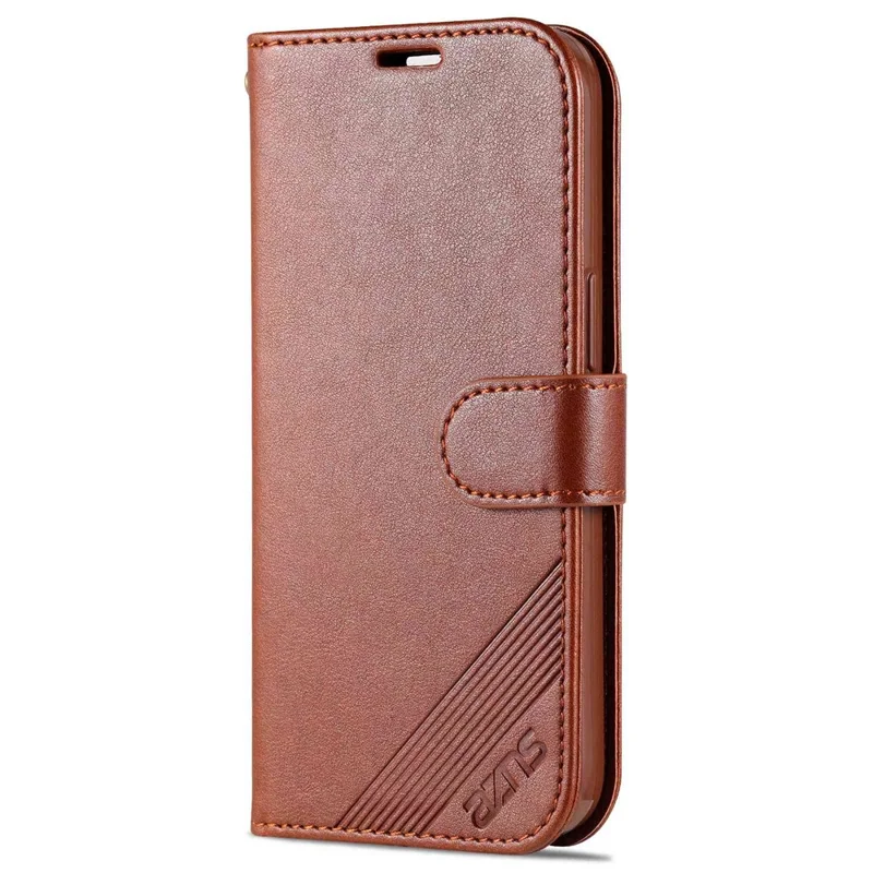AZNS For iPhone 14 6.1 inch Shockproof PU Leather Flip Wallet Case Magnetic Closure Phone Cover Stand - Brown