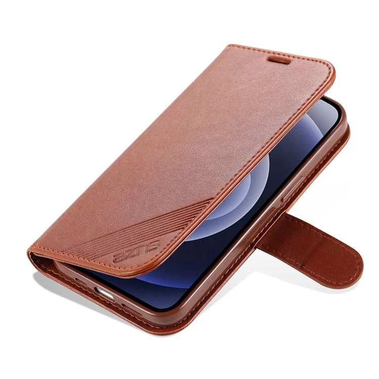AZNS for iPhone 14 Plus 6.7 inch Shockproof PU Leather Flip Wallet Case Magnetic Closure Wear-resistant Phone Cover Stand - Brown