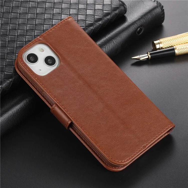 AZNS for iPhone 14 Plus 6.7 inch Shockproof PU Leather Flip Wallet Case Magnetic Closure Wear-resistant Phone Cover Stand - Brown
