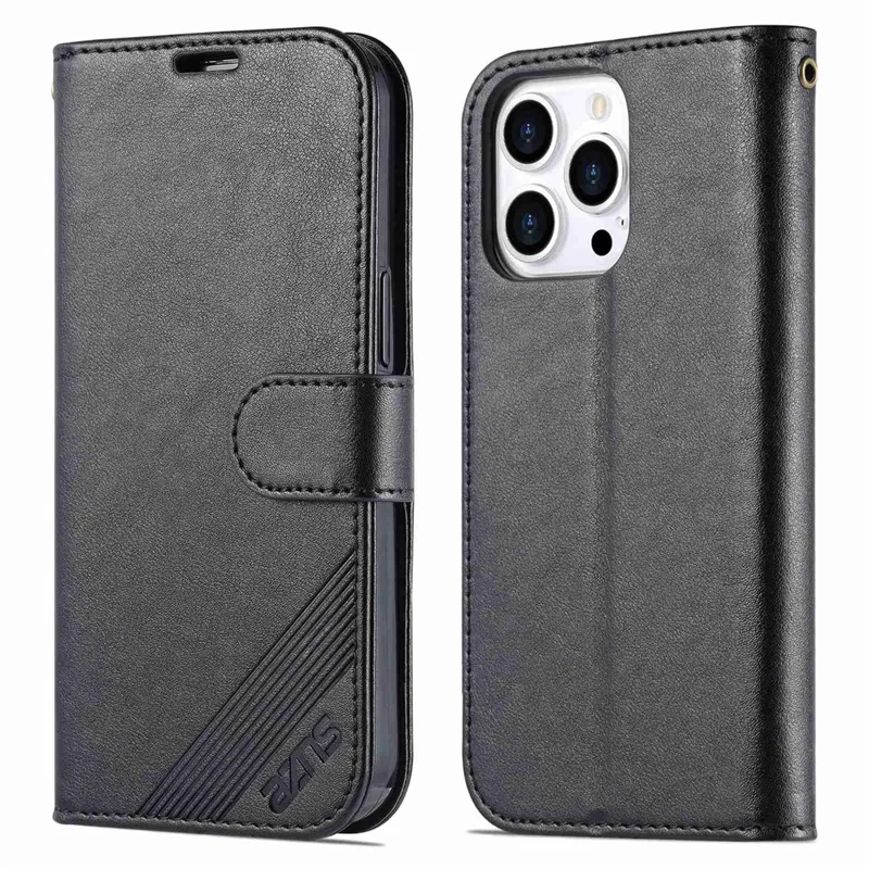 Azns Für Iphone 14 Pro Max 6,7 Zoll Schocksicheres PU Leder Flip Wallet Wallet Hülle Magnetverschluss Kratzfestes Telefonabdeckungsständer - Schwarz