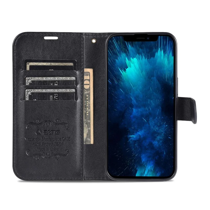 Azns Für Iphone 14 Pro Max 6,7 Zoll Schocksicheres PU Leder Flip Wallet Wallet Hülle Magnetverschluss Kratzfestes Telefonabdeckungsständer - Schwarz