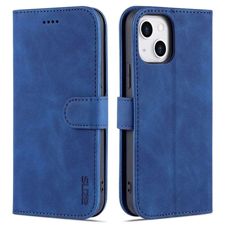 Azns Anti-fall Phone Case Для Iphone 14 6,1 Дюйма, Кожаная Кожа TPU Tpu, Стойкая, Защитная Крышка Кошелька - Синий