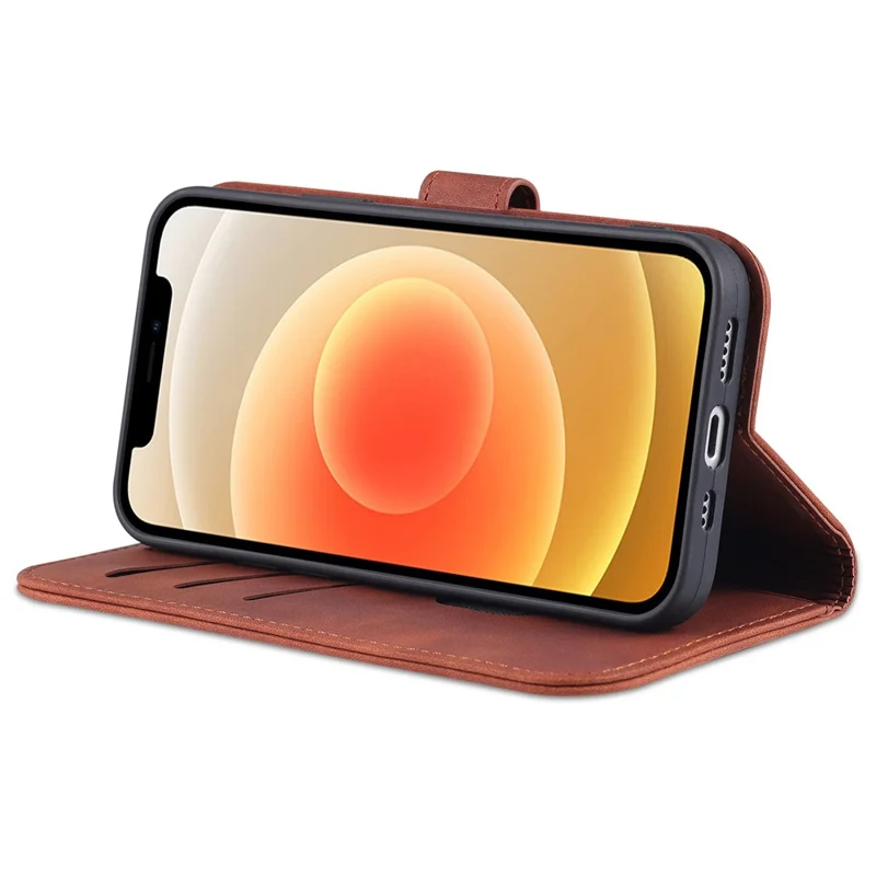 AZNS Phone Case for iPhone 14 Plus 6.7 inch, PU Leather TPU Shockproof Wear-resistant Wallet Stand Protective Cover - Brown
