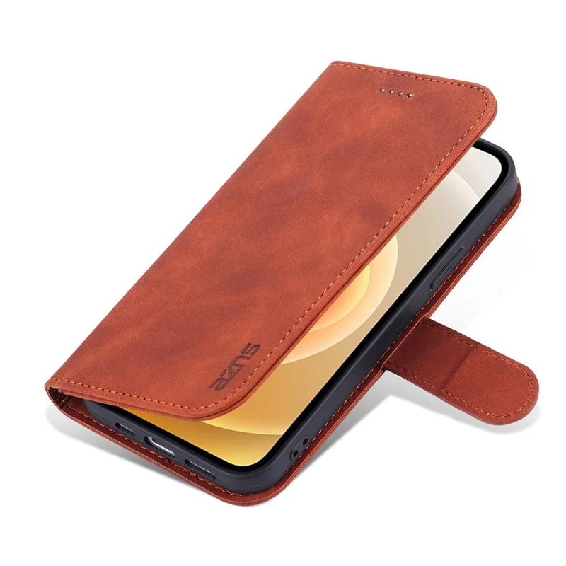 AZNS Phone Case for iPhone 14 Plus 6.7 inch, PU Leather TPU Shockproof Wear-resistant Wallet Stand Protective Cover - Brown