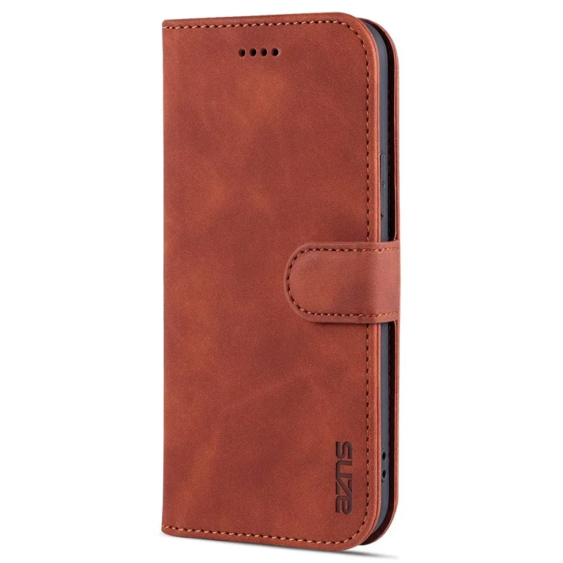 AZNS Phone Case for iPhone 14 Plus 6.7 inch, PU Leather TPU Shockproof Wear-resistant Wallet Stand Protective Cover - Brown