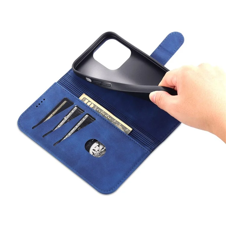 AZNS Para Iphone 14 Pro Max 6.7 Pulgadas Case de Cuero PU a Prueba de Caída Pollo Pota Plotable Protectivo Cubierta Del Teléfono Anti-scrach - Azul