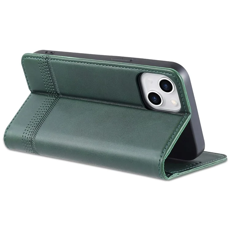 AZNS Anti-drop Phone Case for iPhone 14 6.1 inch PU Leather Folio Cover Wallet Style Magnetic Absorption Protective Shell Viewing Stand - Green