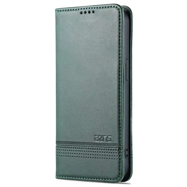 AZNS Anti-drop Phone Case for iPhone 14 6.1 inch PU Leather Folio Cover Wallet Style Magnetic Absorption Protective Shell Viewing Stand - Green