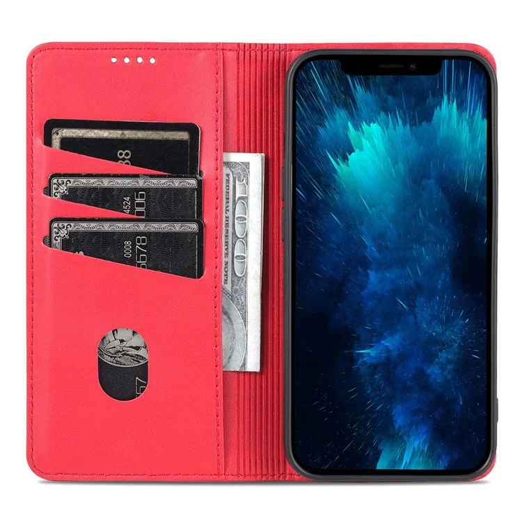 AZNS For iPhone 14 Pro Max 6.7 inch Full Protection PU Leather Magnetic Closure Phone Case Wallet Stand Anti-scratch Flip Cover - Red