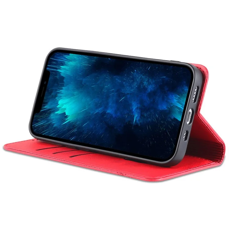 AZNS For iPhone 14 Pro Max 6.7 inch Full Protection PU Leather Magnetic Closure Phone Case Wallet Stand Anti-scratch Flip Cover - Red
