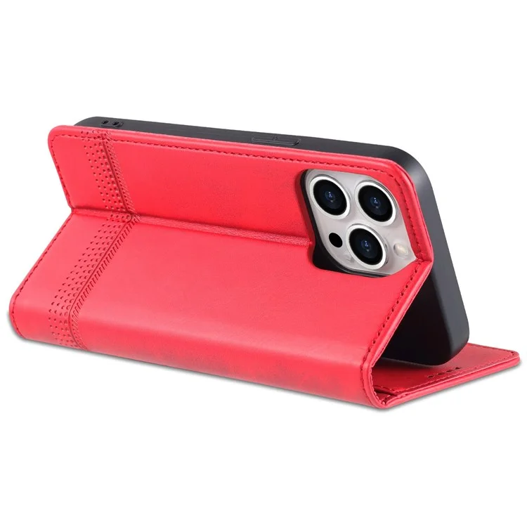 AZNS For iPhone 14 Pro Max 6.7 inch Full Protection PU Leather Magnetic Closure Phone Case Wallet Stand Anti-scratch Flip Cover - Red
