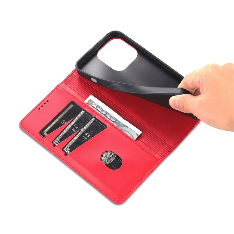 AZNS For iPhone 14 Pro Max 6.7 inch Full Protection PU Leather Magnetic Closure Phone Case Wallet Stand Anti-scratch Flip Cover - Red