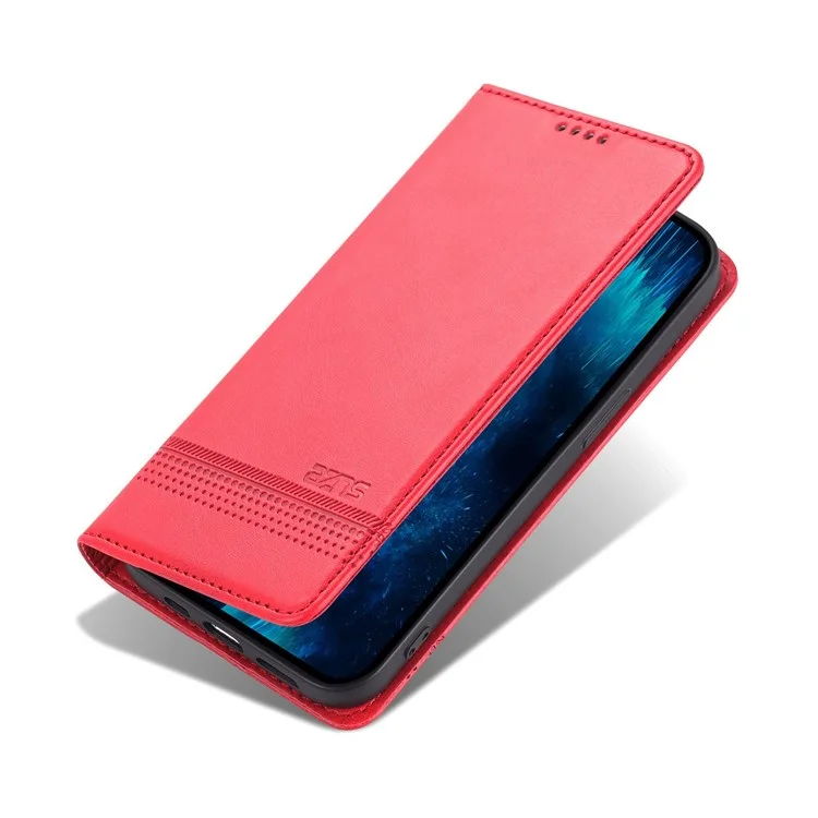AZNS For iPhone 14 Pro Max 6.7 inch Full Protection PU Leather Magnetic Closure Phone Case Wallet Stand Anti-scratch Flip Cover - Red