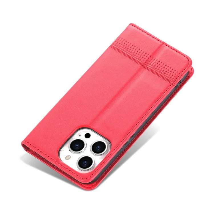 AZNS For iPhone 14 Pro Max 6.7 inch Full Protection PU Leather Magnetic Closure Phone Case Wallet Stand Anti-scratch Flip Cover - Red