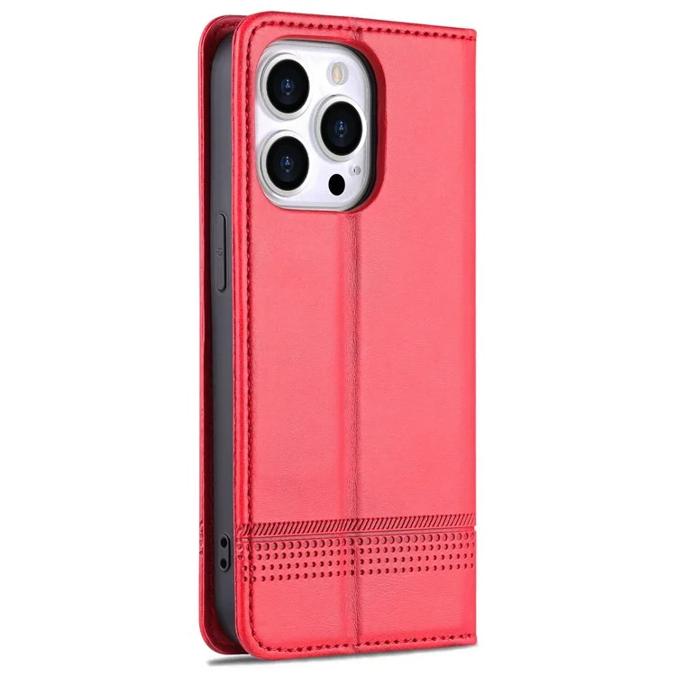 AZNS For iPhone 14 Pro Max 6.7 inch Full Protection PU Leather Magnetic Closure Phone Case Wallet Stand Anti-scratch Flip Cover - Red