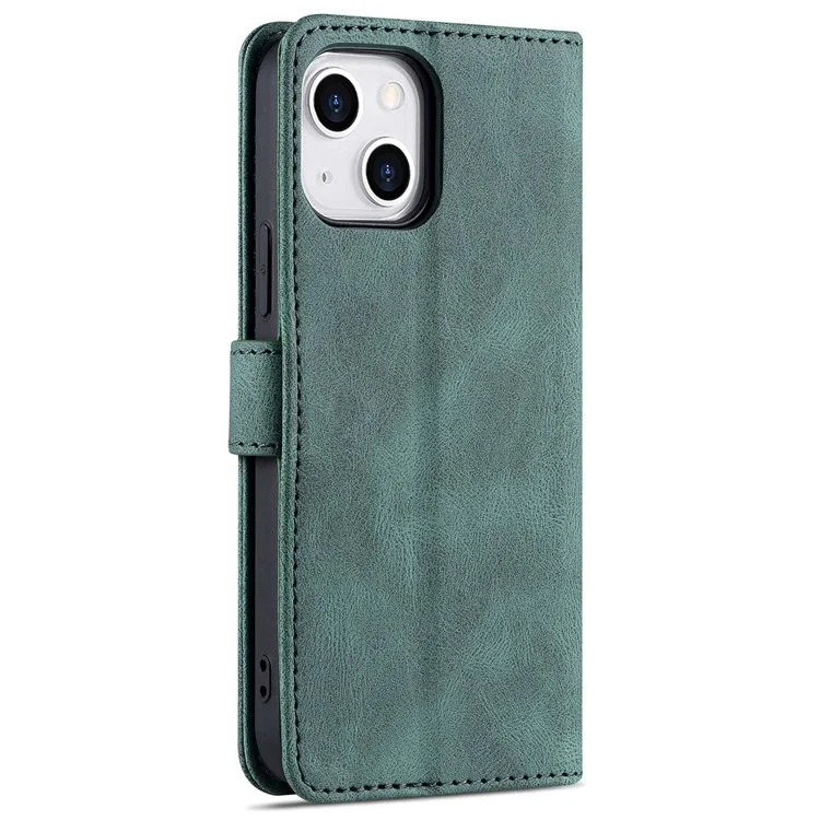 AZNS For iPhone 14 6.1 inch Drop-proof PU Leather Wallet Case Card Holder Magnetic Closure Stand Anti-scratch Phone Cover - Green