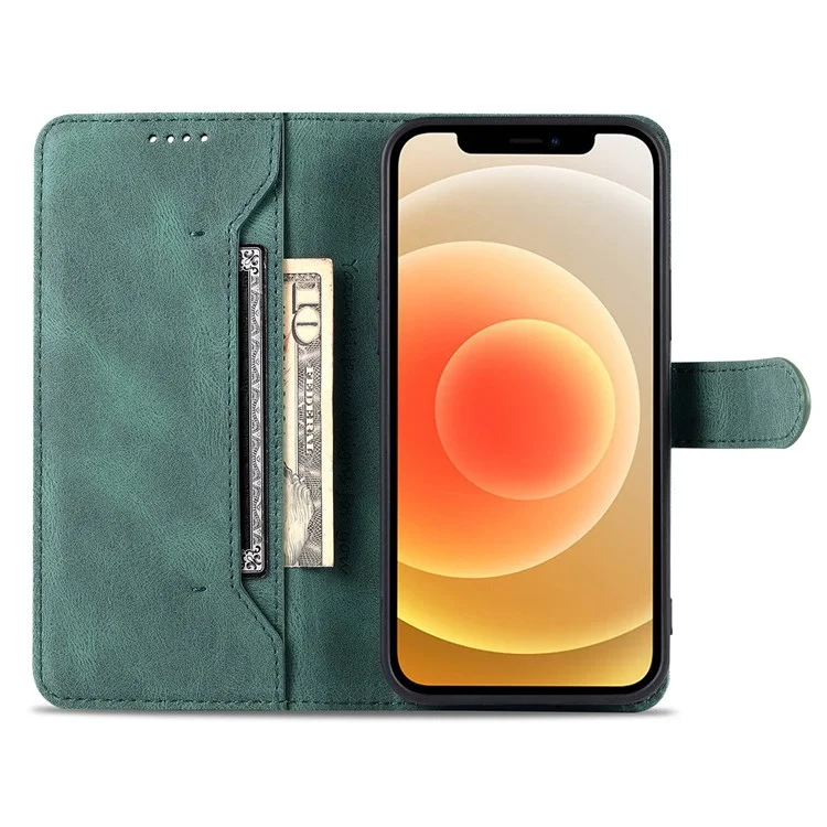 AZNS For iPhone 14 6.1 inch Drop-proof PU Leather Wallet Case Card Holder Magnetic Closure Stand Anti-scratch Phone Cover - Green