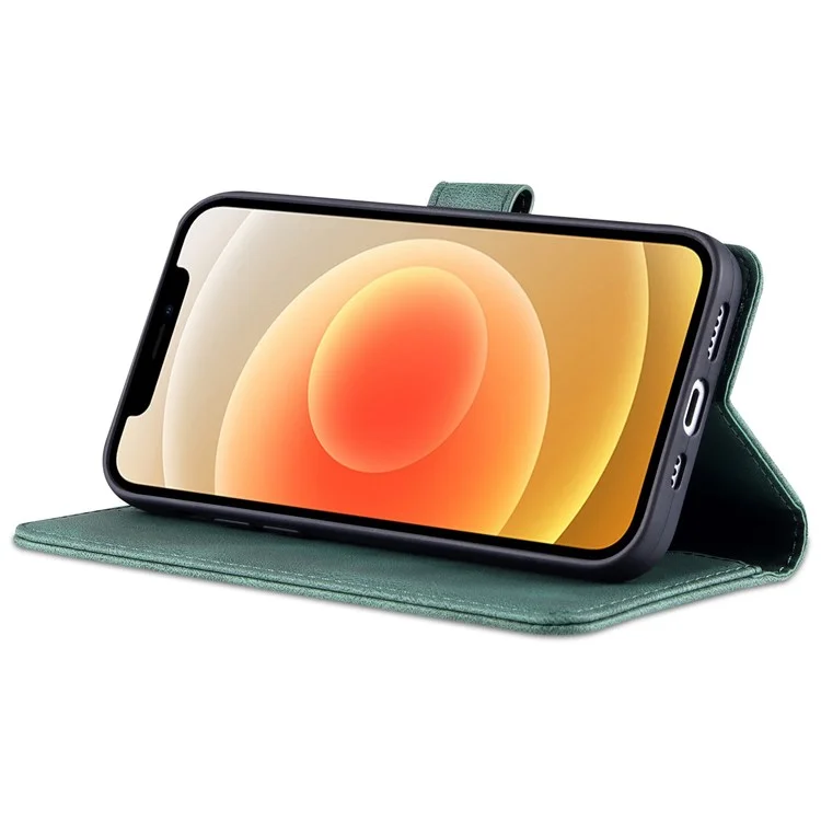 AZNS For iPhone 14 6.1 inch Drop-proof PU Leather Wallet Case Card Holder Magnetic Closure Stand Anti-scratch Phone Cover - Green