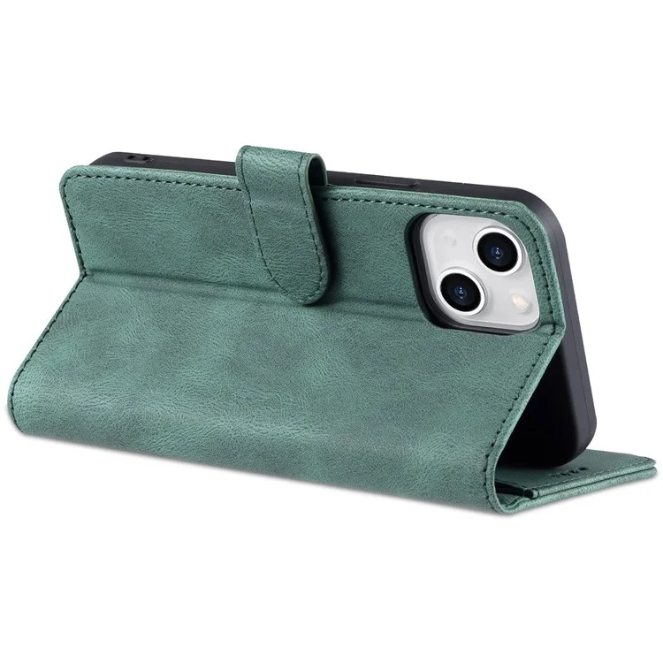 AZNS For iPhone 14 6.1 inch Drop-proof PU Leather Wallet Case Card Holder Magnetic Closure Stand Anti-scratch Phone Cover - Green