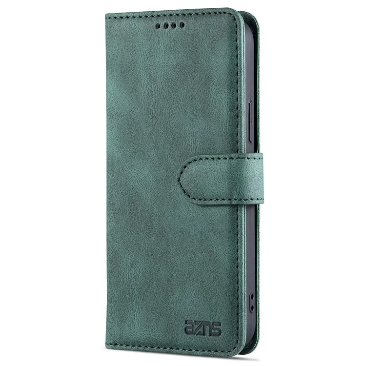 AZNS For iPhone 14 6.1 inch Drop-proof PU Leather Wallet Case Card Holder Magnetic Closure Stand Anti-scratch Phone Cover - Green