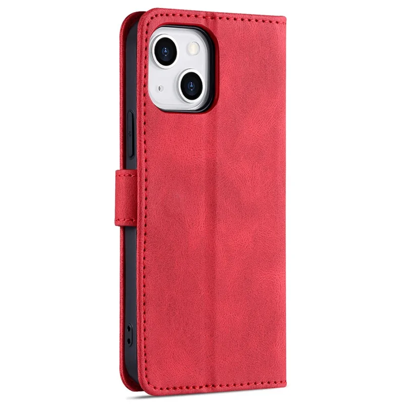 AZNS For iPhone 14 Plus 6.7 inch Anti-fall PU Leather Wallet Case Magnetic Closure Stand Scratch Resistant Full Protection Phone Cover - Red