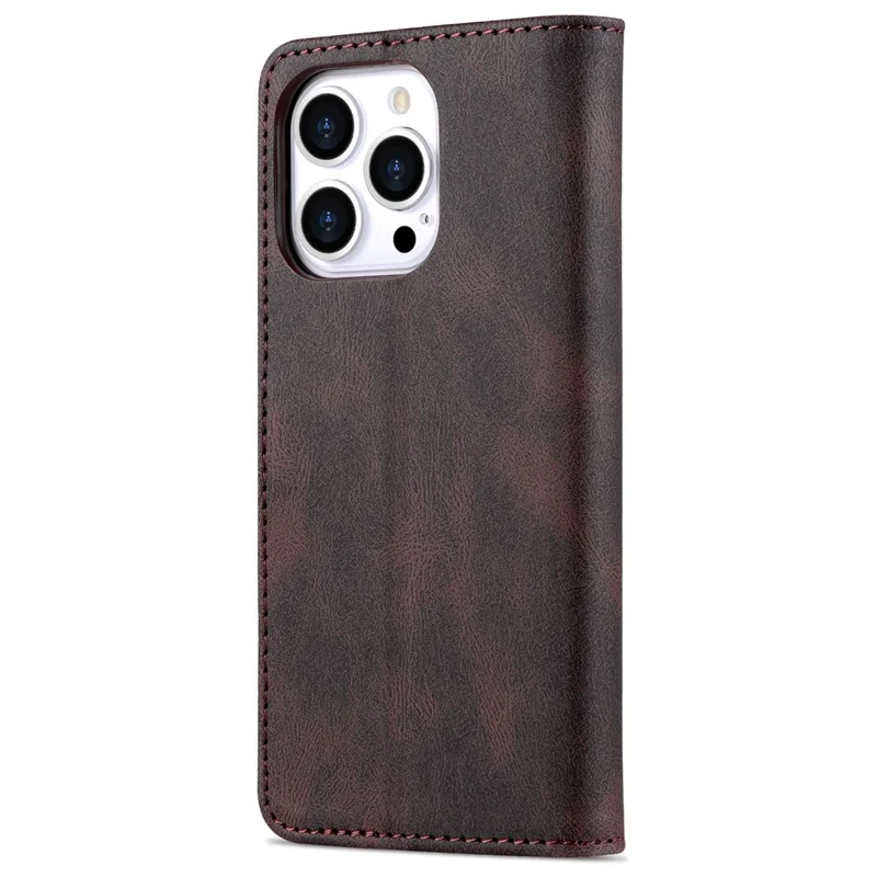 AZNS For iPhone 14 Pro 6.1 inch Anti-drop PU Leather Wallet Case Magnetic Closure Stand Shockproof Protective Phone Flip Cover - Brown