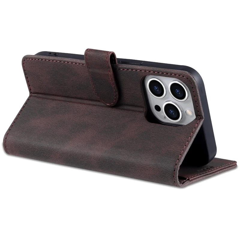 AZNS For iPhone 14 Pro 6.1 inch Anti-drop PU Leather Wallet Case Magnetic Closure Stand Shockproof Protective Phone Flip Cover - Brown