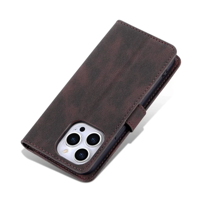AZNS For iPhone 14 Pro 6.1 inch Anti-drop PU Leather Wallet Case Magnetic Closure Stand Shockproof Protective Phone Flip Cover - Brown