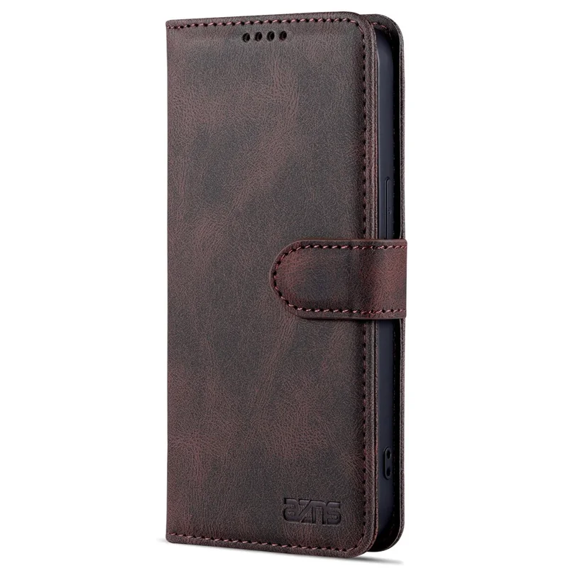 AZNS For iPhone 14 Pro 6.1 inch Anti-drop PU Leather Wallet Case Magnetic Closure Stand Shockproof Protective Phone Flip Cover - Brown