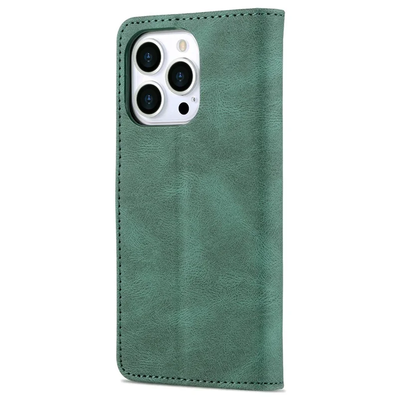 AZNS For iPhone 14 Pro Max 6.7 inch Anti-fall PU Leather Wallet Case Magnetic Closure Stand Scratch Resistant Phone Cover - Green
