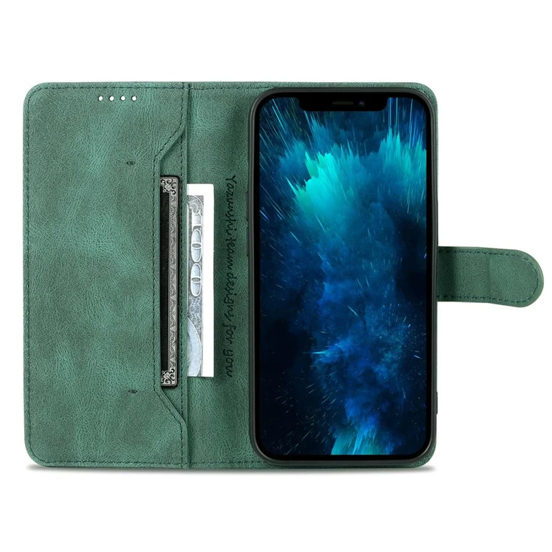 AZNS For iPhone 14 Pro Max 6.7 inch Anti-fall PU Leather Wallet Case Magnetic Closure Stand Scratch Resistant Phone Cover - Green