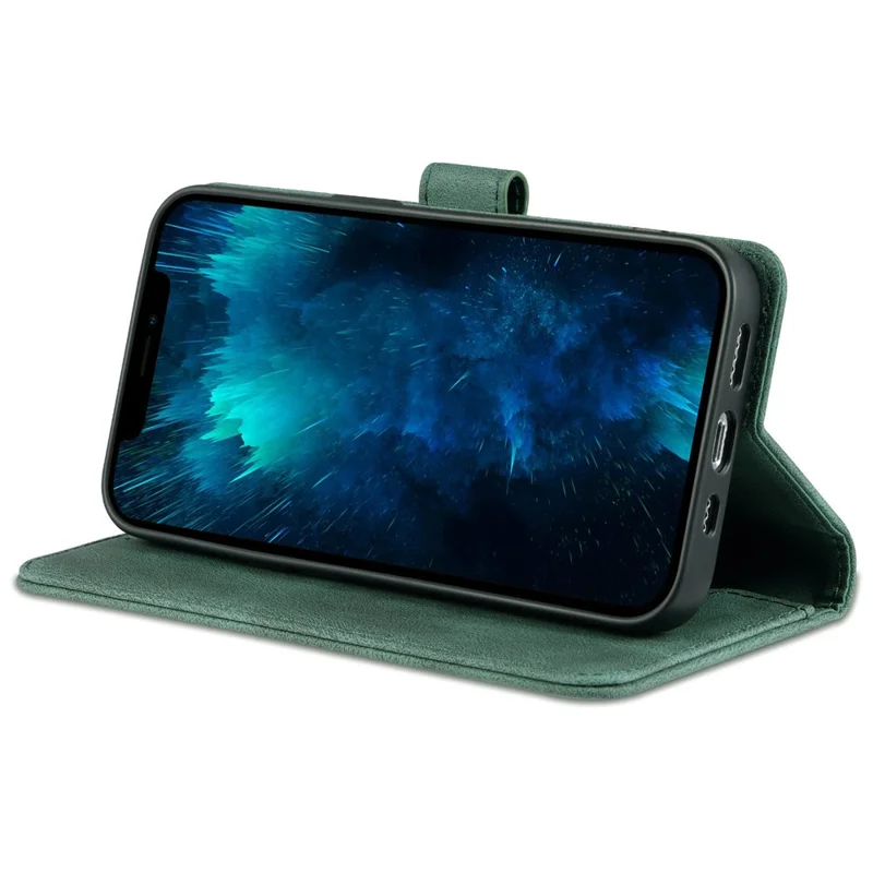 AZNS For iPhone 14 Pro Max 6.7 inch Anti-fall PU Leather Wallet Case Magnetic Closure Stand Scratch Resistant Phone Cover - Green