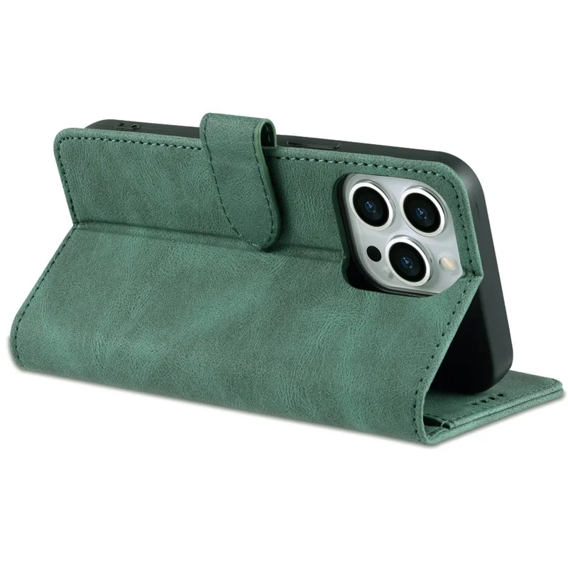AZNS For iPhone 14 Pro Max 6.7 inch Anti-fall PU Leather Wallet Case Magnetic Closure Stand Scratch Resistant Phone Cover - Green