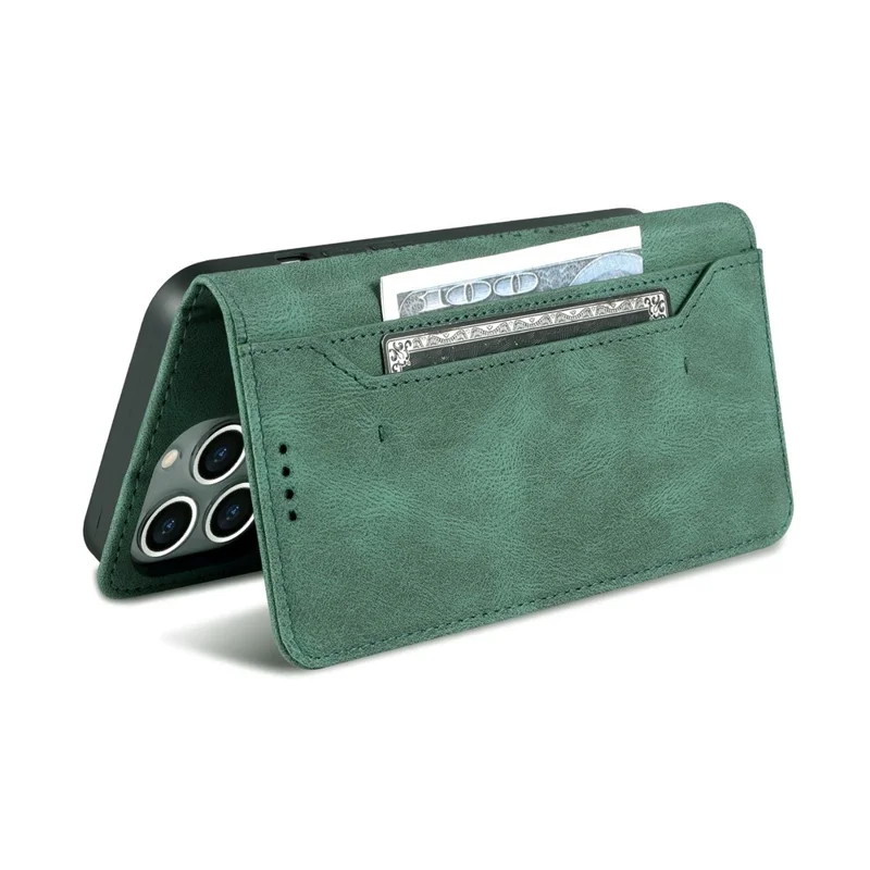 AZNS For iPhone 14 Pro Max 6.7 inch Anti-fall PU Leather Wallet Case Magnetic Closure Stand Scratch Resistant Phone Cover - Green
