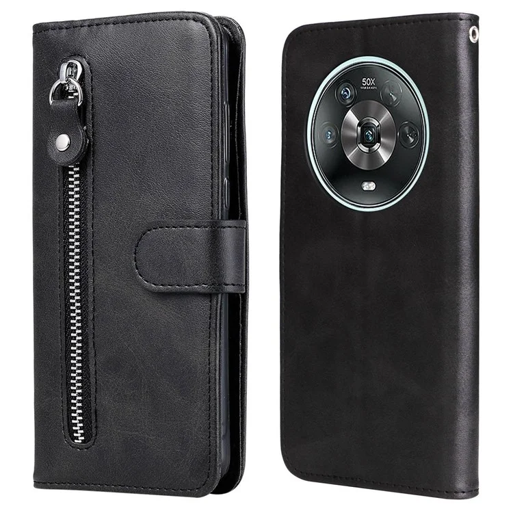 Per Honor Magic4 5G/Magic4 Pro 5G Anti-caduta Portafoglio in Pelle PU Folio Flip Case Tasca con Cerniera Supporto Antiurto Custodia Protettiva - Nero
